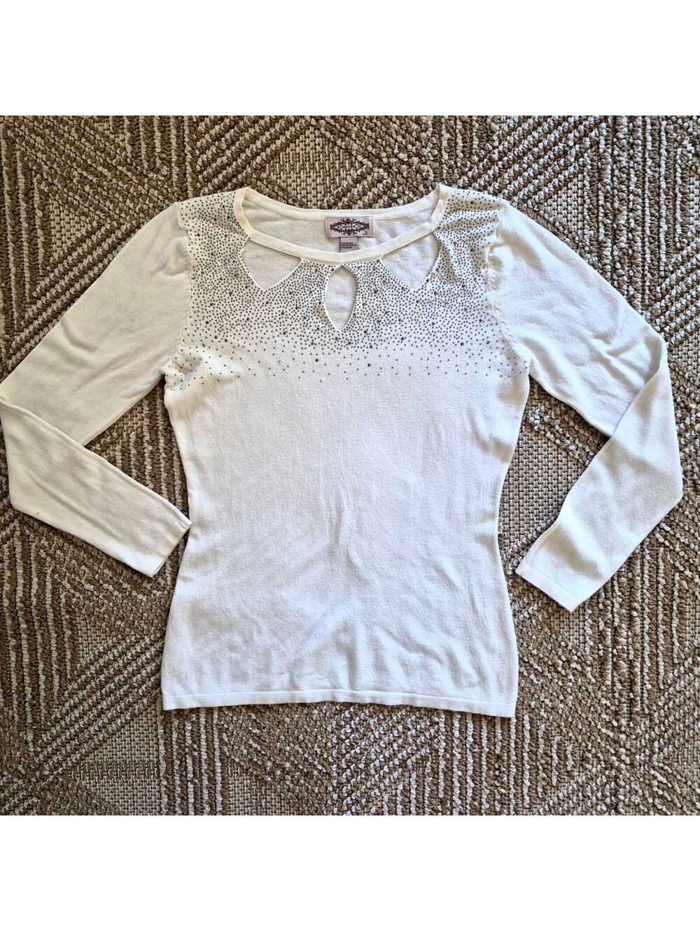 Vintage Y2K Oliver by Escio White Bling Rhinestone Keyhole Cutout Knit Top M